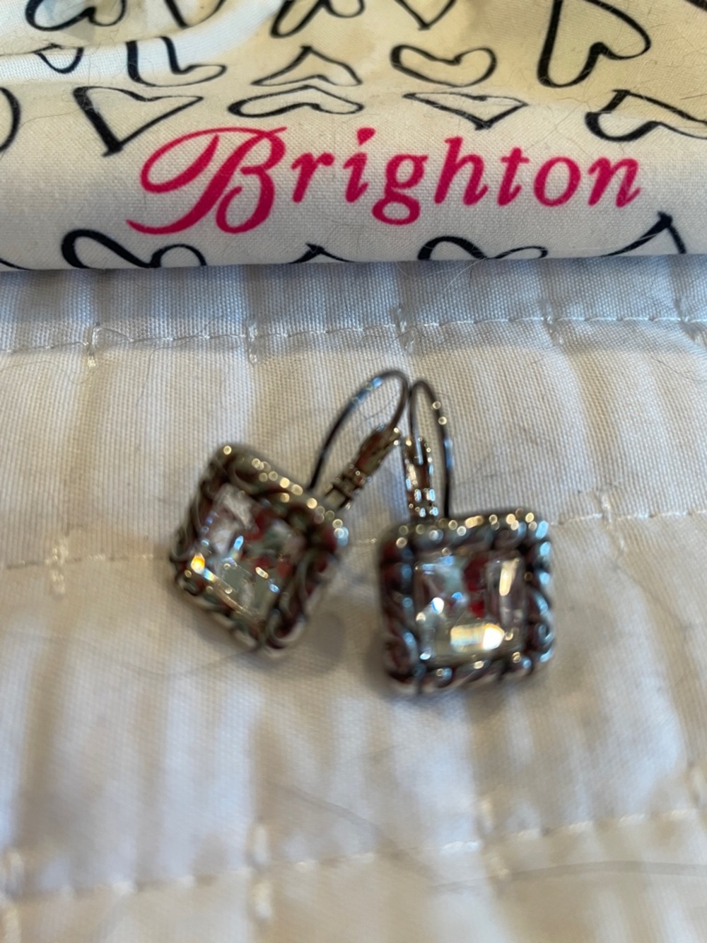 Brighton Silver Square Crystal Drop Earrings